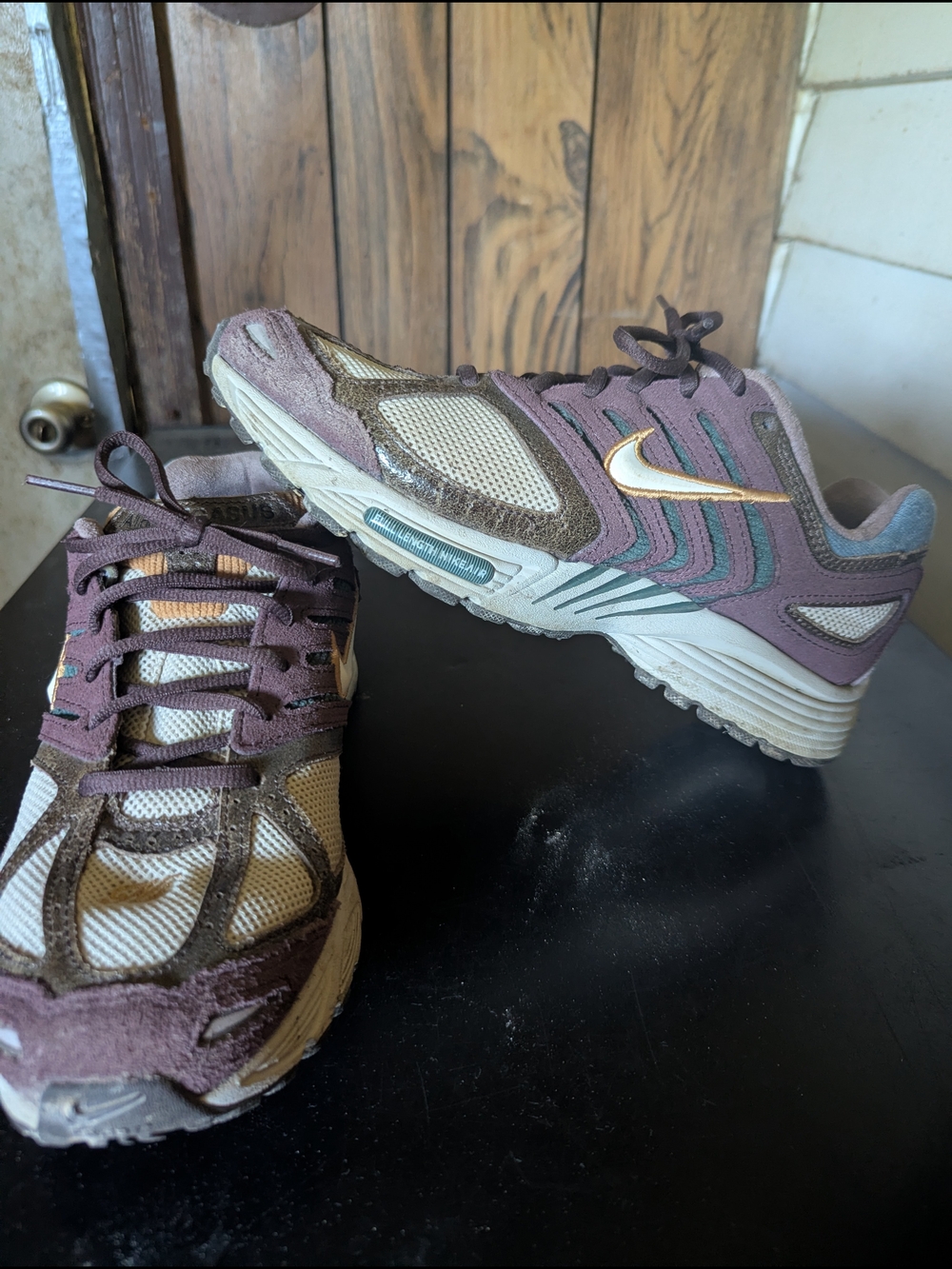 Nike Purple and Tan Athletic Sneakers with Gold Swoosh